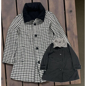 VTG Jones New York Reversible Houndstooth/Trench Rain Coat Sz Large Hidden Hood